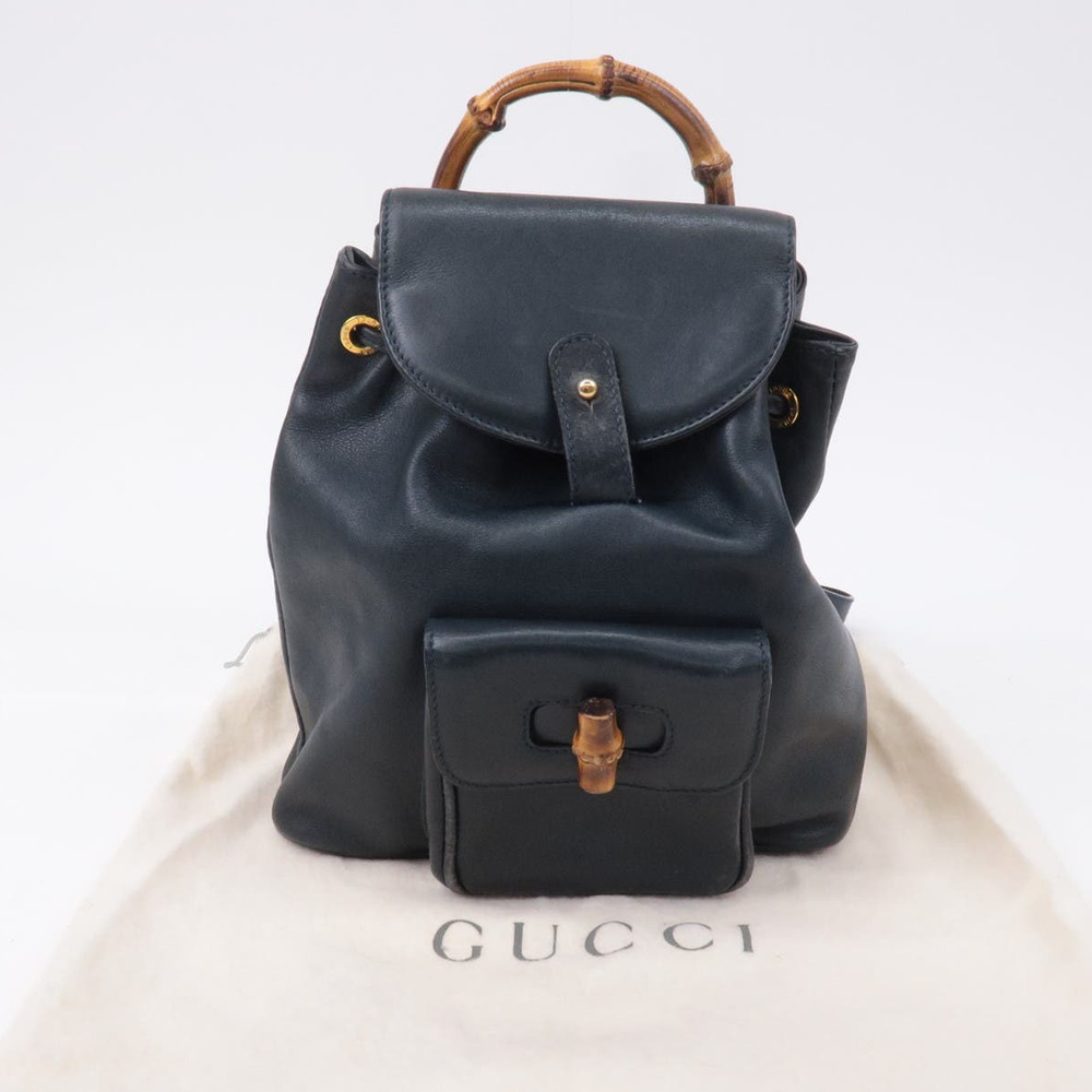 💎✨BEAUTIFUL✨💎Authentic GUCCI Bamboo Leather Back Pack Dark Navy